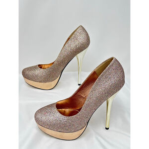 Lasonia Rose Gold Glitter Platform Heels Sz 10 5.5” Metallic Pumps